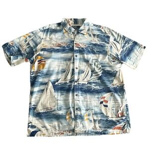 Vintage Polo Ralph Lauren Shirt Mens XL Sailing Sailboat Hawaiian Nautical Y2K